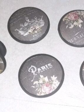Set Of 5 Handmade Wood Kitchen Cabinet Dresser Knobs Cottage Paris Roses Shabby